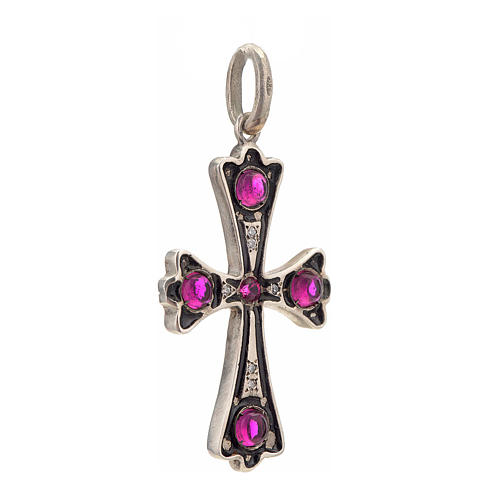 Croce argento 925 con pietre rosse 2