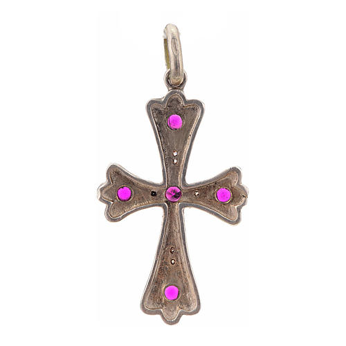 Croce argento 925 con pietre rosse 3