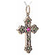 Pendant cross in sterling silver with red and green stones s5