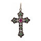 Pendant cross in sterling silver with red and green stones s1