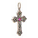 Pendant cross in sterling silver with red and green stones s2