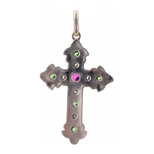 Croix en argent 925 et pierres rouges et vertes 3