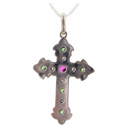 Pendant cross in sterling silver with red and green stones 6