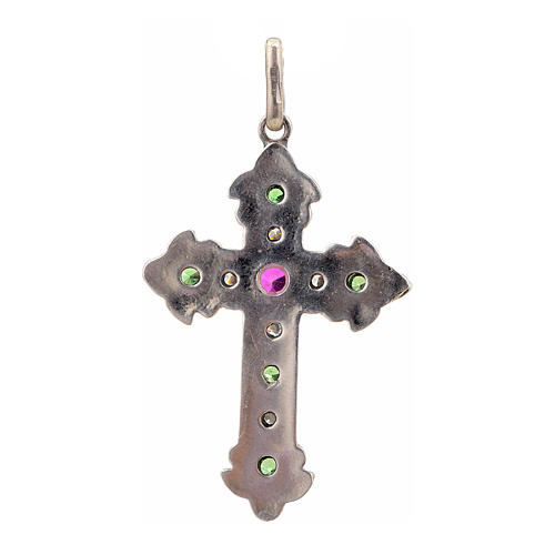 Pendant cross in sterling silver with red and green stones 3