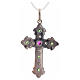 Pendant cross in sterling silver with red and green stones s6