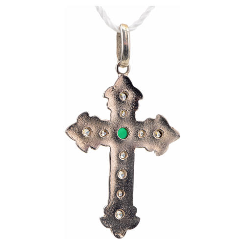 Pendant cross, sterling silver with rhinestones and green stone 6