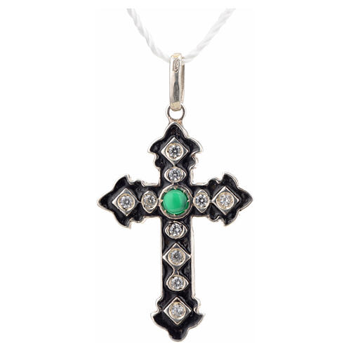 Croix en argent 925 pierre verte et strass 4