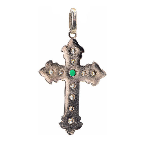 Pendant cross, sterling silver with rhinestones and green stone 3