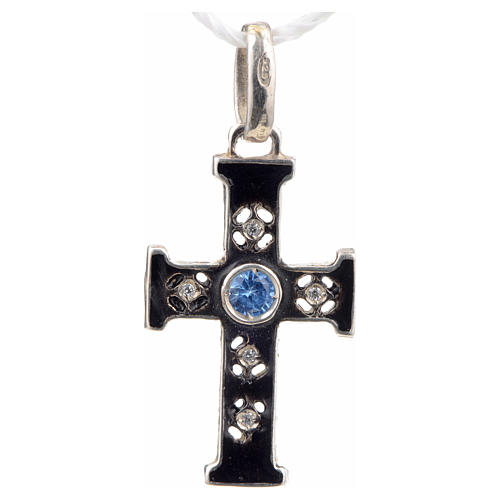 Croce romanica con pietra in argento 925 ossidato 1