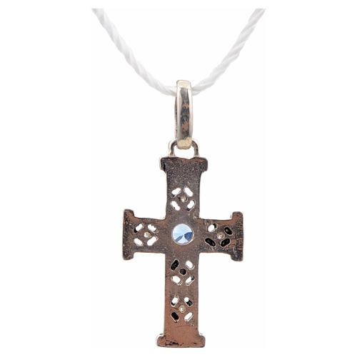 Croce romanica con pietra in argento 925 ossidato 3