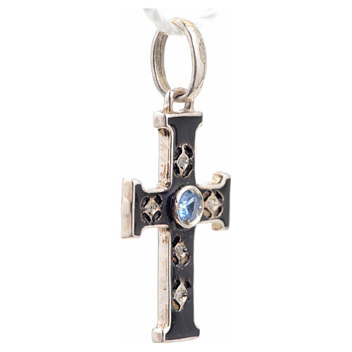 Pendant Romanesque cross, sterling silver, stone, oxidised finis 2