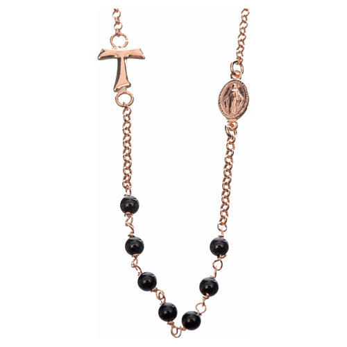 Silver necklace with Tau cross and black pearls, MATER jewels 1