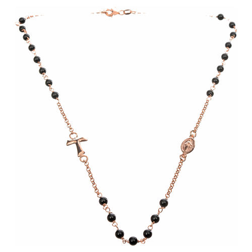 Silver necklace with Tau cross and black pearls, MATER jewels 4