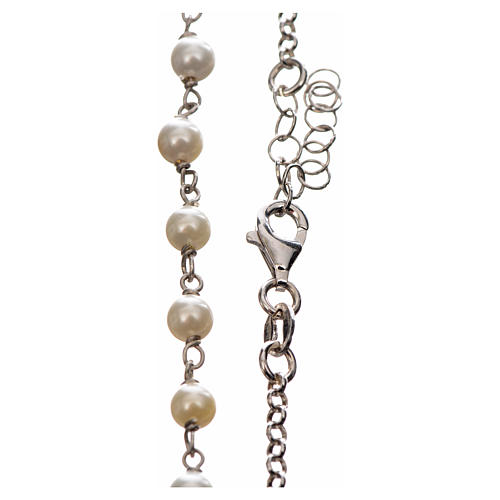 Silver necklace with Tau cross and white pearls, MATER jewels 3
