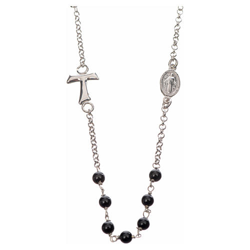 Silver necklace with Tau cross and freshwater pearls, MATER jewe 1