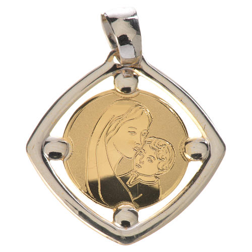 Ciondolo bicolore Madonna con bambino oro 750/00 - gr. 1,23 1