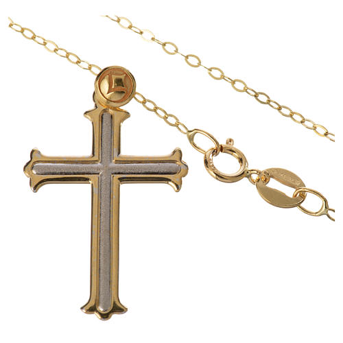 Cross pendant and chain in 18k bi-coloured gold 2,02 grams 2