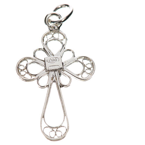 Pendant cross in 800 silver filigree with coral 2