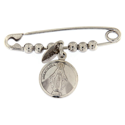 Amen safety pin with Miraculous Medal in sterling silver 1