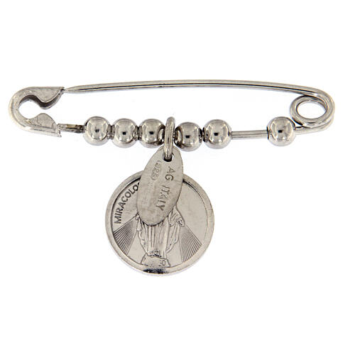 Amen safety pin with Miraculous Medal in sterling silver 3