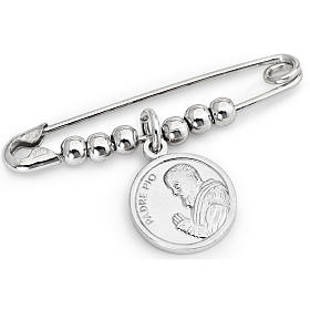 Amen safety pin with Padre Pio in sterling silver