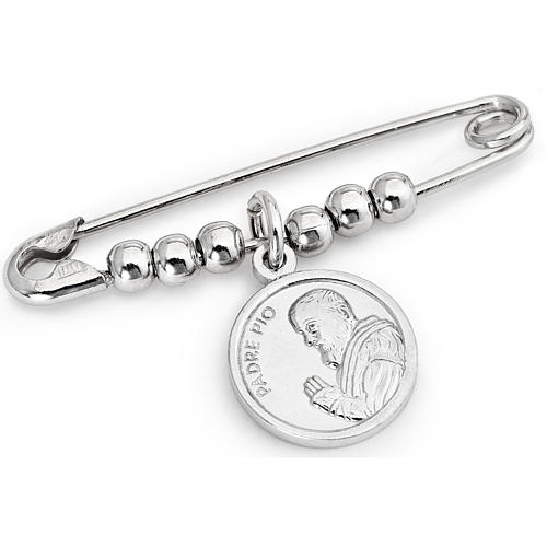 Amen safety pin with Padre Pio in sterling silver 1