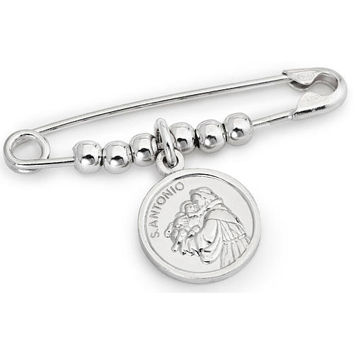 Amen safety pin with Saint Anthony in sterling silver 1
