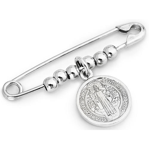 Amen safety pin with Saint Benedict in sterling silver 1