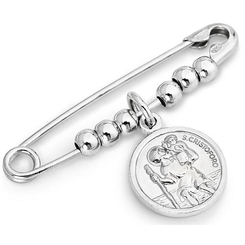 Amen safety pin with Saint Christopher in sterling silver 1