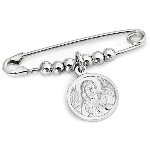 Amen safety pin with Sacred Heart in sterling silver 1