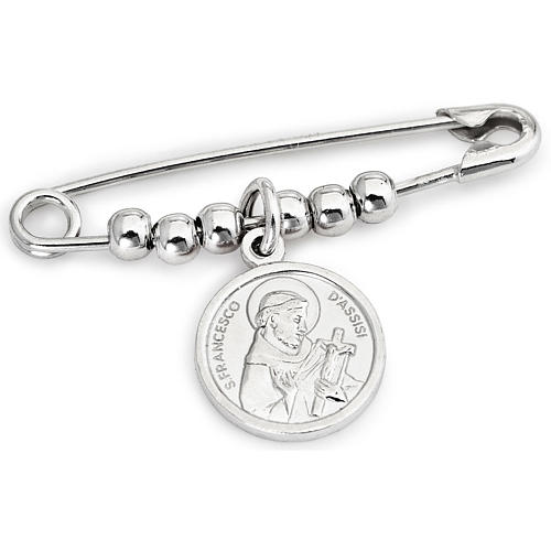 Amen safety pin with Saint Francis in sterling silver 1