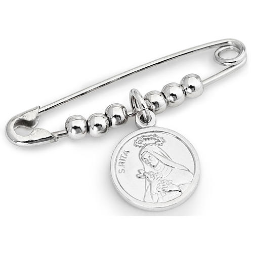 Amen safety pin with Saint Rita in sterling silver 1