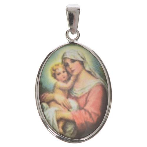 Medalla ovalada de plata, 27mm Nuestra Señora y niño 1