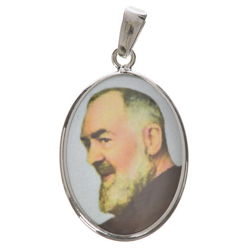 Médaille ovale argent 27mm Saint Pio 1