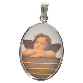 Pingentes, Cruzes, Broches, Correntes: Medalha oval prata 27 mm anjo