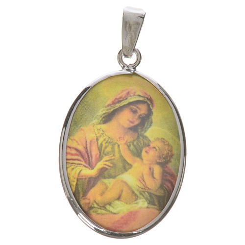 Medalla ovalada de plata, 27mm Nuestra Señora con niño 1
