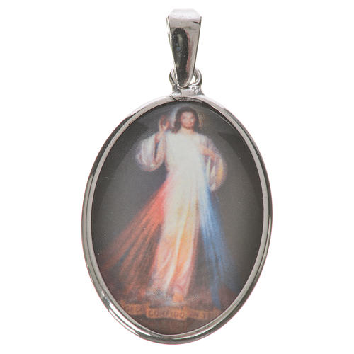 Medalik owalny Jezus Miłosierny 27 mm srebro 1