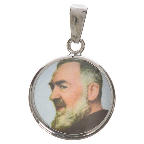 Round medal in silver, 18mm Padre Pio 1