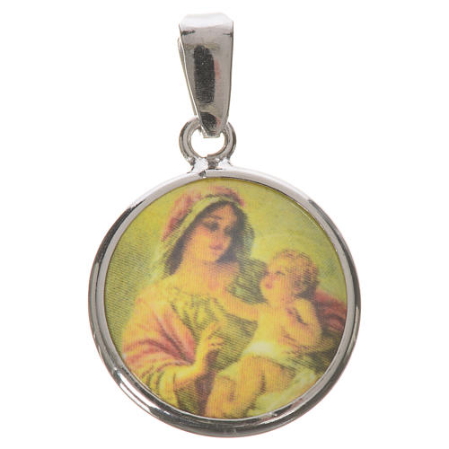 Round medal in silver, 18mm Our Lady with Baby Jesus 1