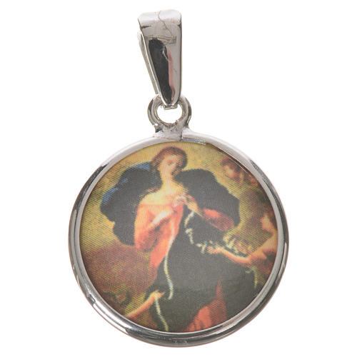 Medalik okrągły Maria rozwiązująca supełki 18 mm srebro 1