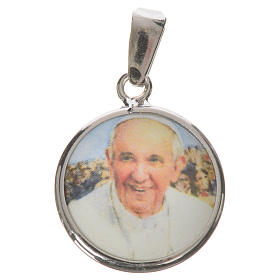 Pingentes, Cruzes, Broches, Correntes: Medalha redonda prata 18 mm Papa Francisco