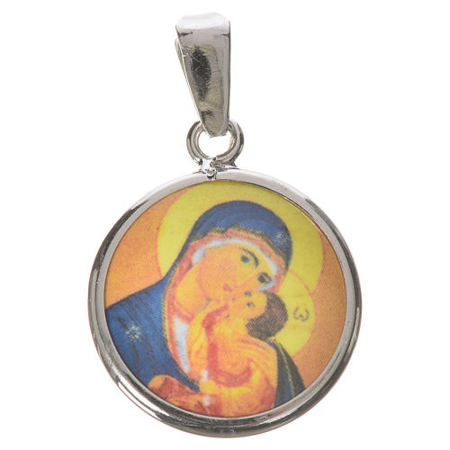 Medalla redonda de plata, 18mm Virgen de la Ternura 1