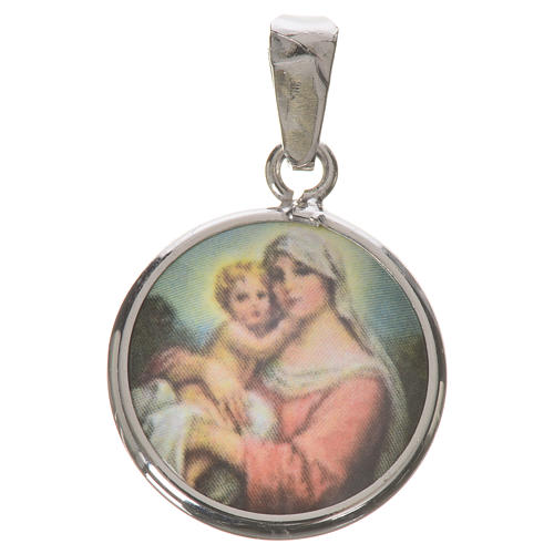 Medalik okrągły Matka Boża z Dzieciątkiem 18 mm srebro 1
