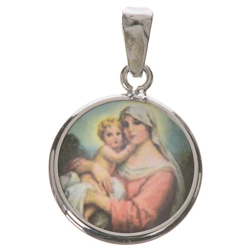 Medalha redonda prata 18 mm Virgem com Menino 1
