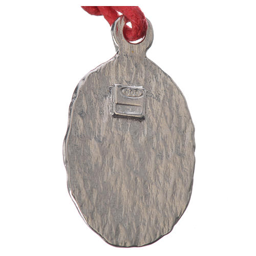 Bi-coloured Lourdes medal in silver with red cord 2