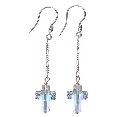 Earrings in 925 silver and white strass, cross 1