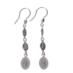 Earrings in 925 silver and strass with Lourdes medal, white