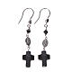 Earrings in 925 silver and strass with Lourdes medal, black s1