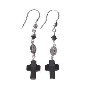 Boucles d'oreilles argent 925 et strass noir Lourdes