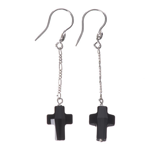 Earrings in 925 silver with cross and black strass 1